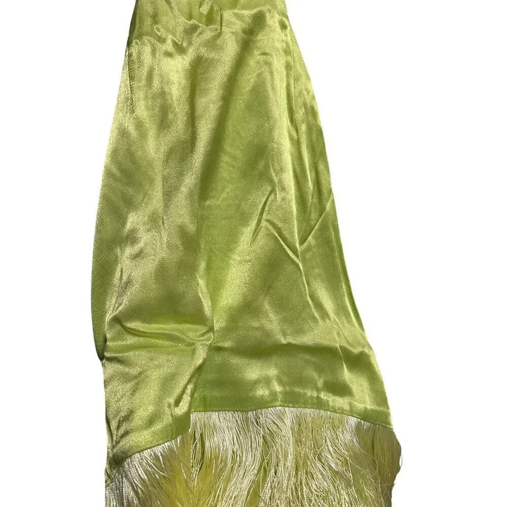 Satin Fringe Cutout XS Elliatt Citrus Leoni Halter Mini Dress In Lime Green - Picture 13 of 13